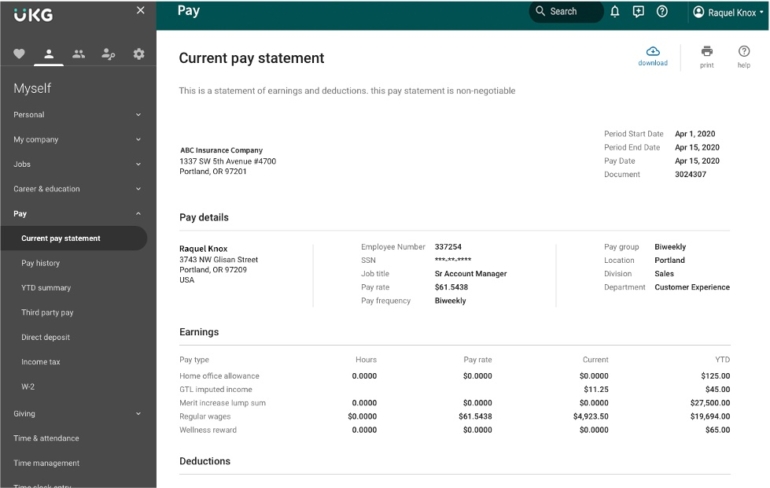 An example of UKG’s pay statements.
